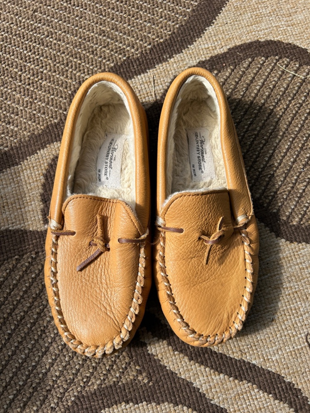 Women’s Tan Leather Moccasin Slippers with Plush Lining